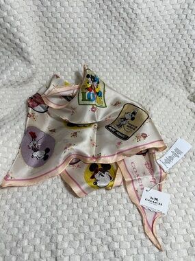 Coach X Disney Pink and Cream Minnie Mouse Silk Scarf